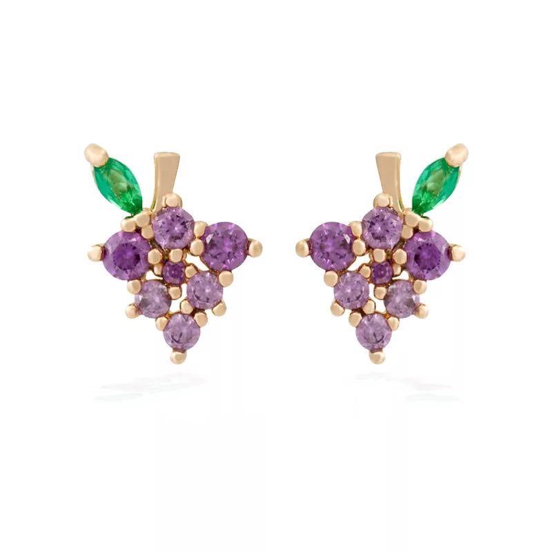 Tropical Fruit Zircon No-Piercing 925 Silver Stud Earrings – Lightweight Luxury Dangles for Women