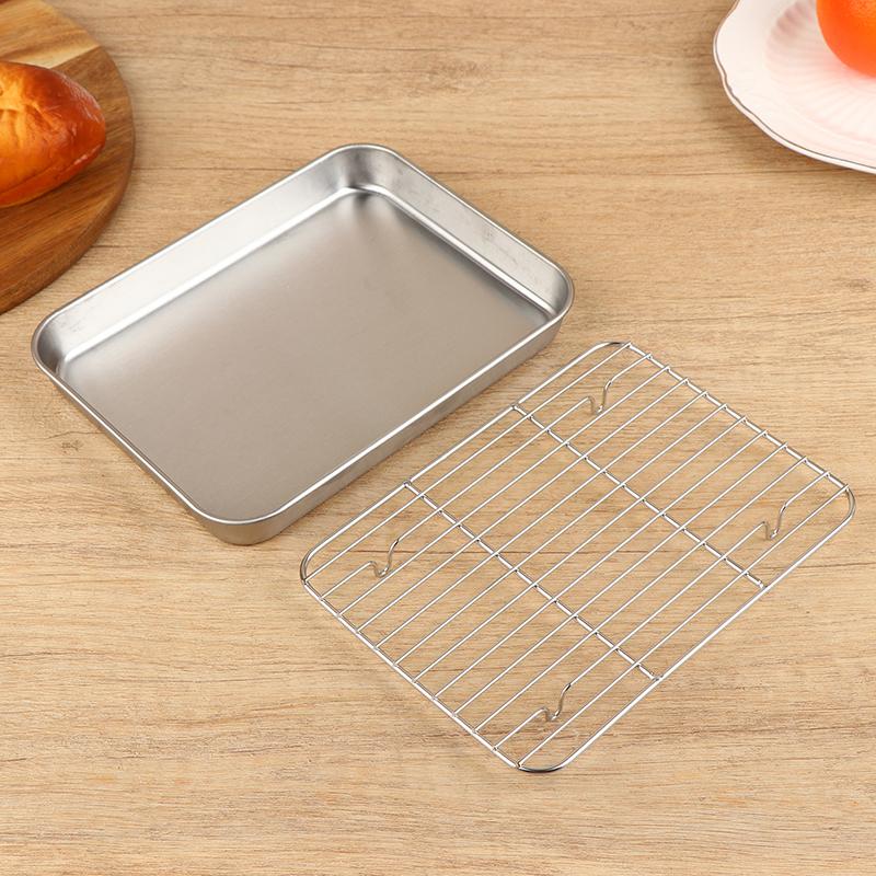 Stainless Steel Baking Pan Tray With Wire Rack Cake Baking Bbq Pan Tray Removable Cooling Rack Oven Cooking Grilling Tool