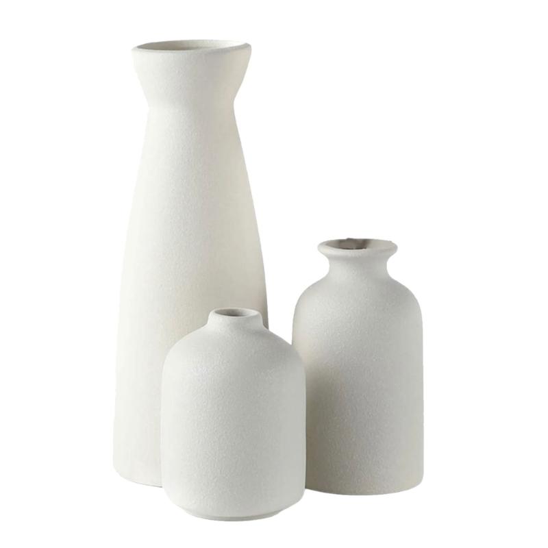 

3Piece Porcelain Flower Vases Handcrafted High Temperatures Fired Smooth Glazes Surfaces білий
