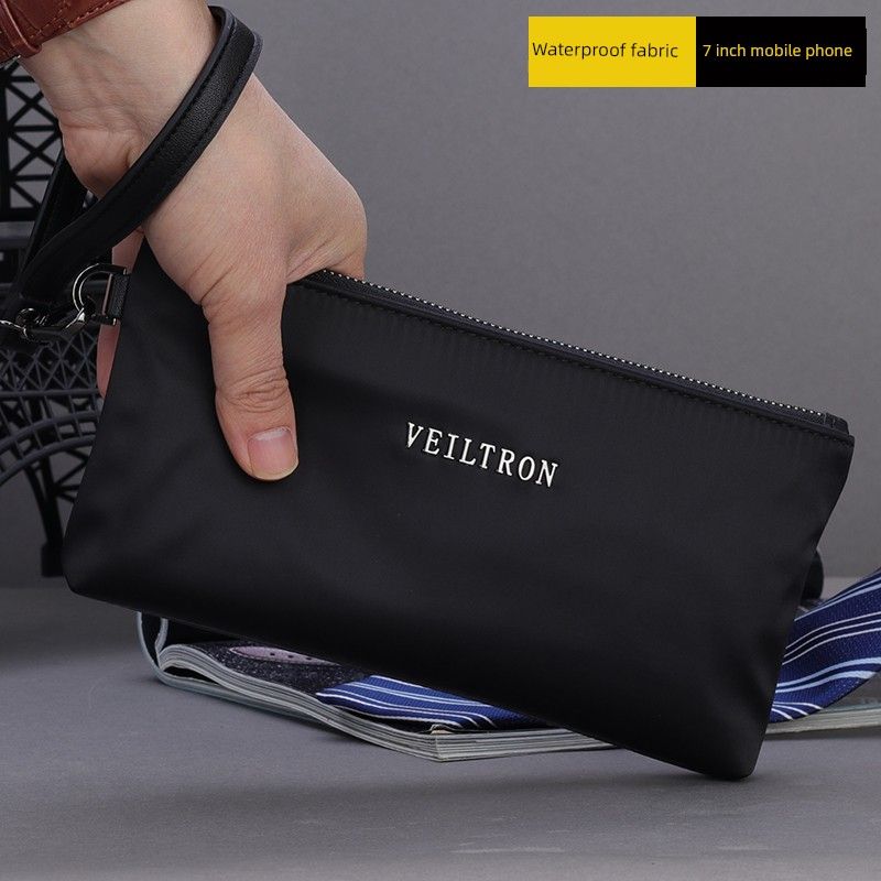 

Trendy Canvas Envelope Long Men Handbag Black with label