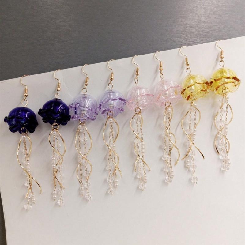 Jellyfish Shape Tassels Earrings Stylish Pendant Earrings Fashion Drop Earrings Fashionable Ear Jewelry for Woman Girls
