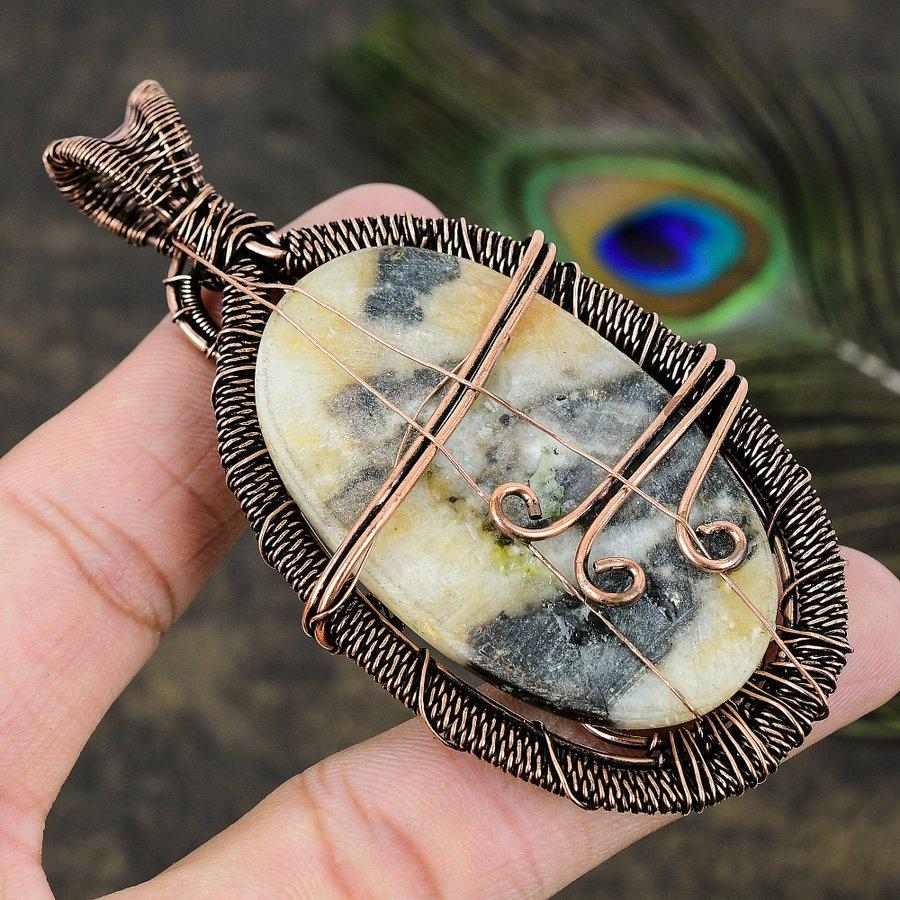 Ocean Jasper Gemstone Copper Wire Wrap Jewelry Pendant 3.59