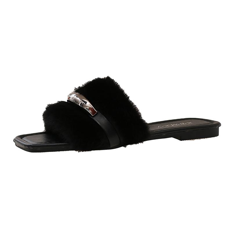 Módní dámské pantofle s kožešinou, ploché, designové boty, módní šaty, luxusní sandály, nový dámský letní trend 2025, ležérní, pohodlné, dámská obuv