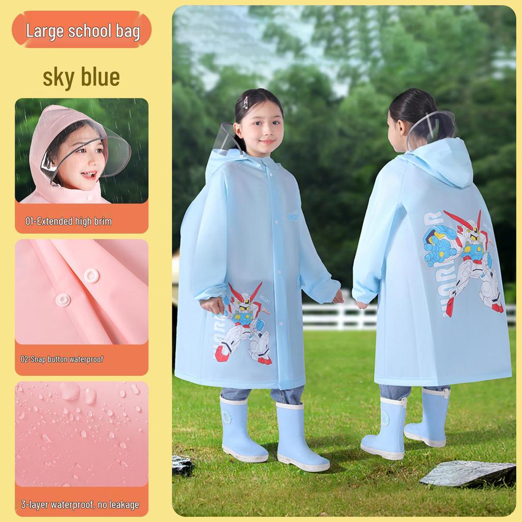 Kids' Stormproof Raincoat with Backpack Space - One-Piece Full-Body Poncho for Primary School Students