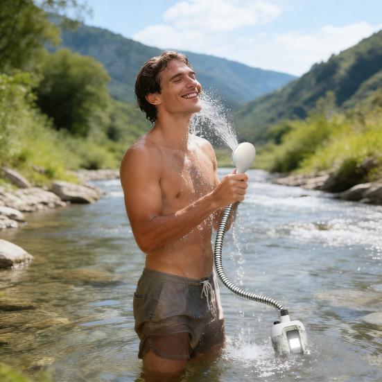 Portable Camping Shower Pump Kit USB Rechargeable Outdoor Camp Hiking Traveling RV Electric Shower Head Sprayer Pump