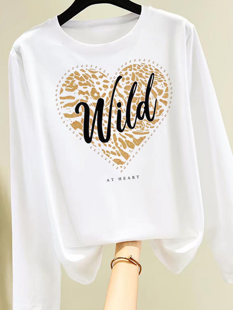 (Asian Size) trend love style cute Graphic Tee Clothing Print T Shirt Women autumn winter spring Casual Fashion Top o-neck Long Sleeve T-shirts