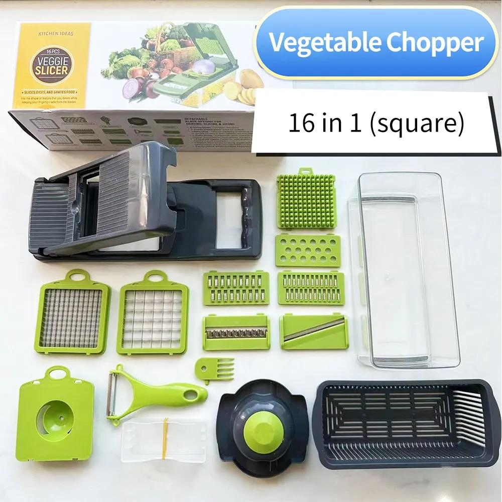 1 Set 16in1 Vegetable Chopper Multifunctional Fruit Slicer Manual Food Grater Vegetable Slicer Cutter With Container Kitchen Gad