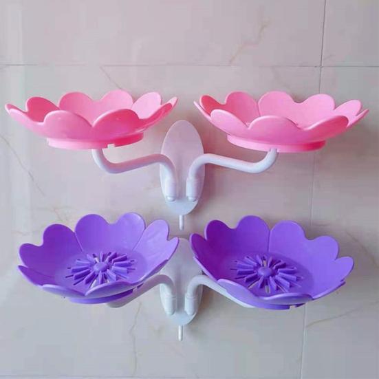 Bathroom Soap Dish Lotus Shape Easy To Install Adhesive Soap Dish Wall Mounted Self Draining Soap Holder Decor