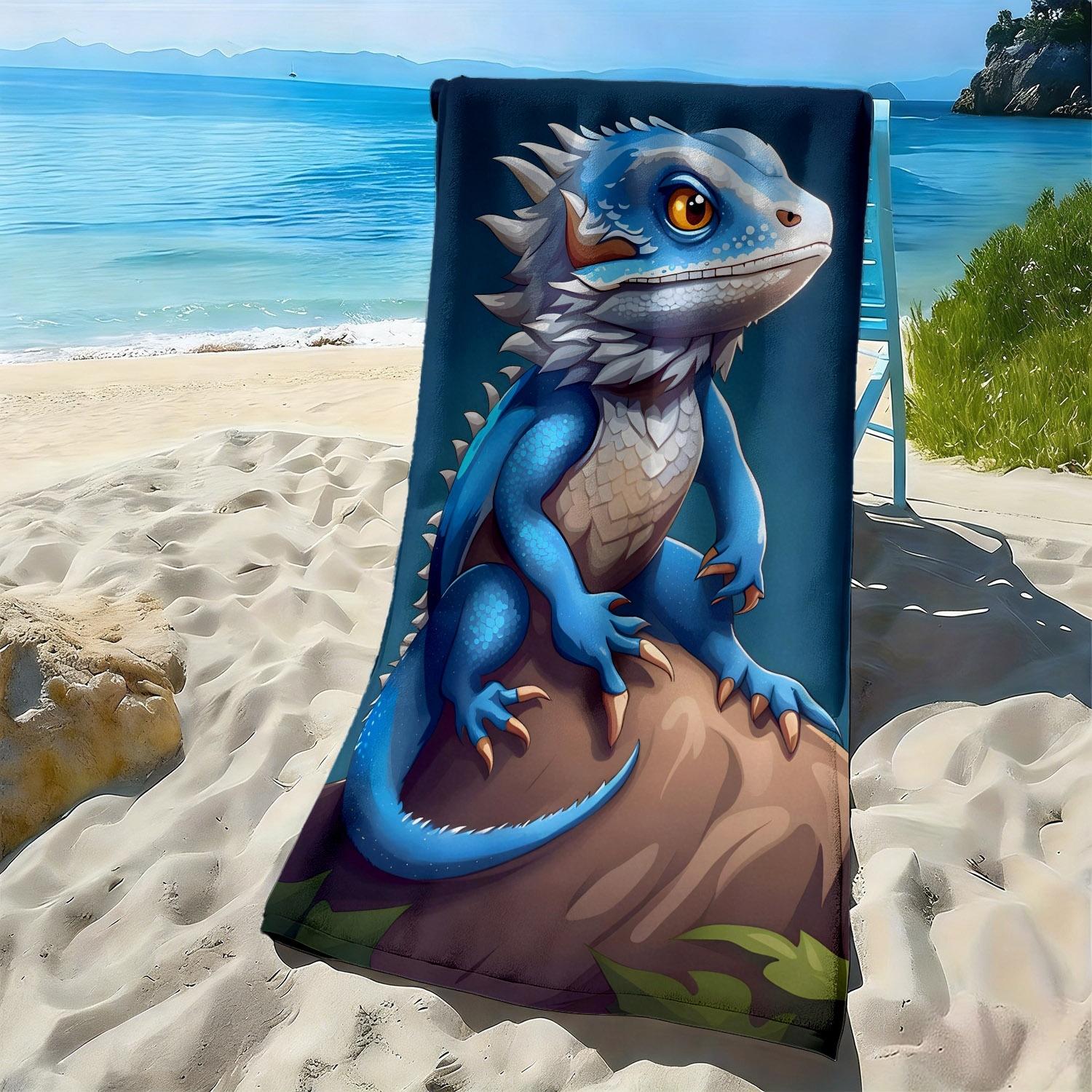 

Cartoon-style blue dragon pattern polyester microfiber beach towel is highly absorbent, suitable for swimming and beach outings W30*H60(CM)