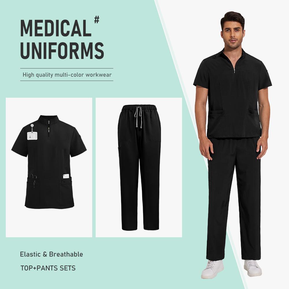 Schwarze Scrub Uniform Krankenschwester Krankenhaus Herren Medizinische Uniformen Scrubs Pflege Set Klinik Spa und Kosmetikstudio Damen Scrub Set