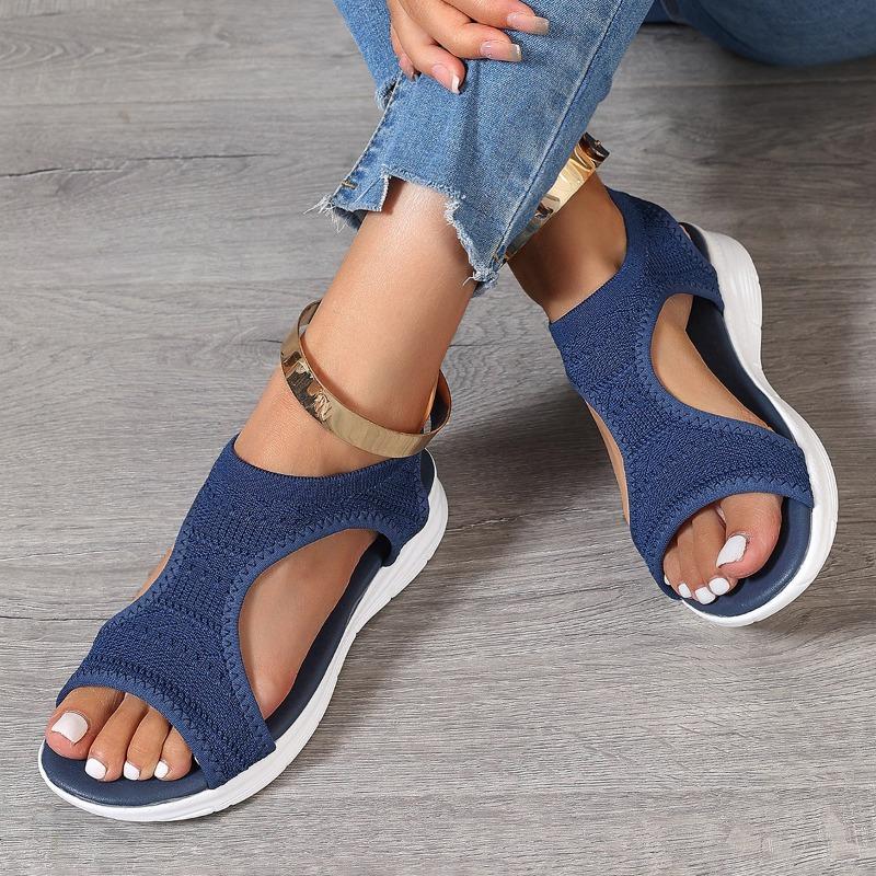 Large Size Casual Sandals Women Summer Thick Bottom Flat Heel Fish Mouth Elastic Sandals