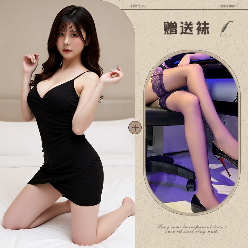 V-neck suspenders double-layer overlapping dress sex underwear sexy dew groove hip wrap
