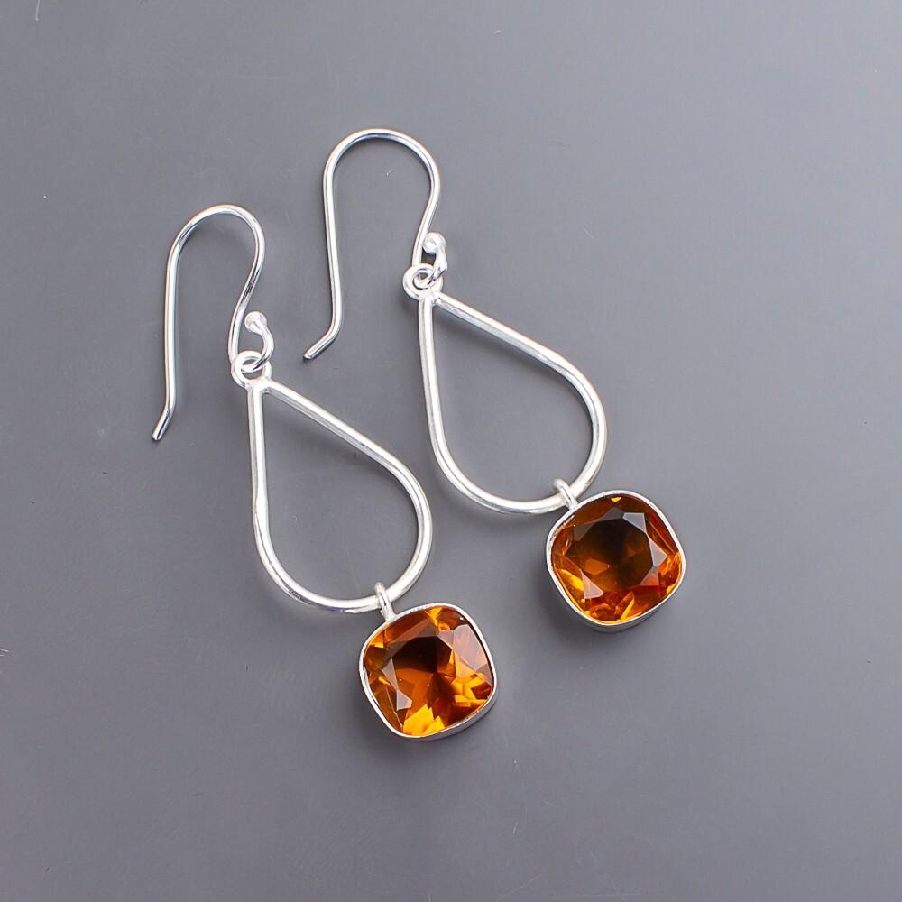 Citrine Gemstone 925 Sterling Silver Handmade Jewelry Statement Earrings 1.90" EE-7-2