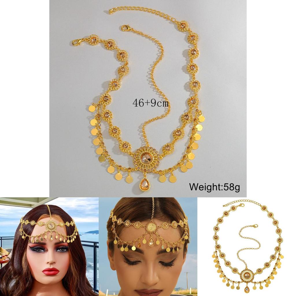 Elegant Simulation Gemstone Decor Women Golden Headpiece With Tassel Design For Gift And Party
