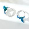 S925 Silver Blue Green Hummingbird Earrings Hoop Earrings Women Jewelry Trendy Anniversary Gifts