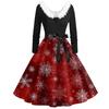 Women's Fashion V-Neck Casual Slim Christmas Printed Long Sleeve Hair Collar Dresses