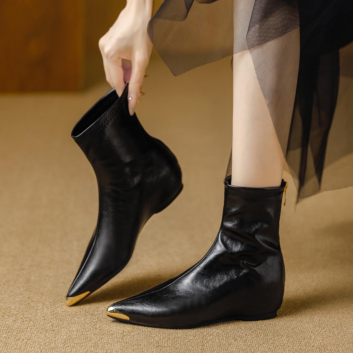 

Ретро Хай-Энд Ботильоны на Скрытом Каблуке с Задней Молнией - Универсальные для Осенне-Зимней Моды с Юбками Size 40