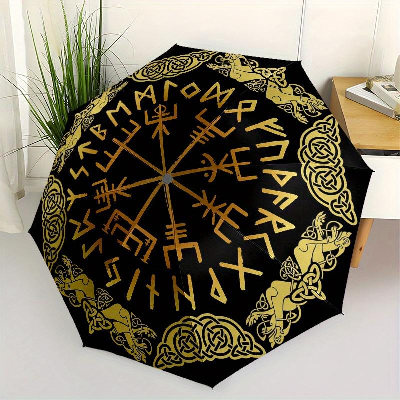 Viking Vegvisir Compass Norse Runes Nordic Symbol Wall Hanging DecorUmbrella, Portable 3-Fold Umbrella for Men & Women,Christmas Gift ES166