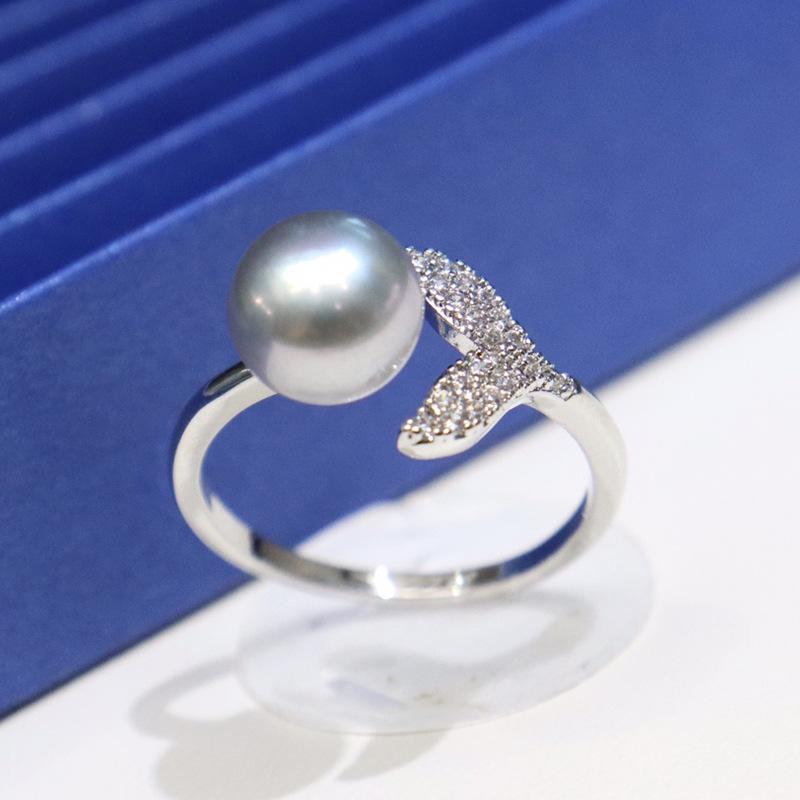 Adjustable Mermaid Ring with Near Round Freshwater Pearl - Strong Luster, Light Luxury, Versatile, Fashionable Jewelry.