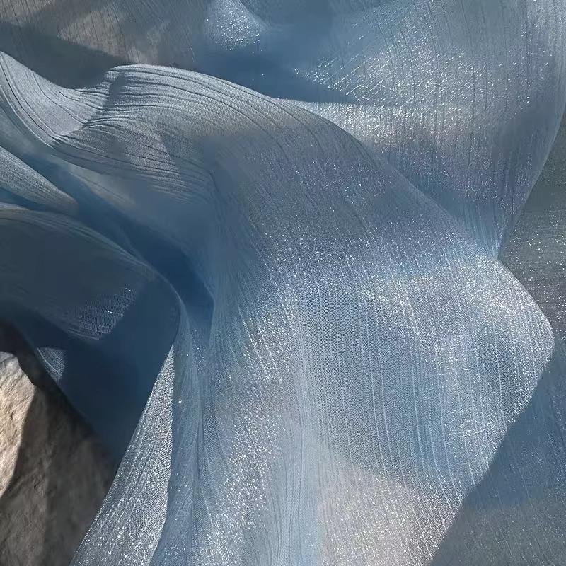 Flowing Ripple Wrinkle Sparkling Mesh Cloth Striped Wedding Decoration Cloth DIY Sewing Clothing Designer Breathable Fabrics