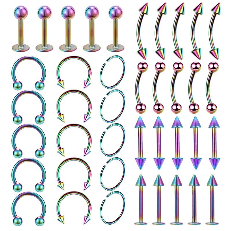 40PCS Surgical Steel Body Piercing Jewelry Lot Bulk Nose Ring Tongue Bar Lot Eyebrow Labret Piercing Set Horseshoe Ring Lot Pack