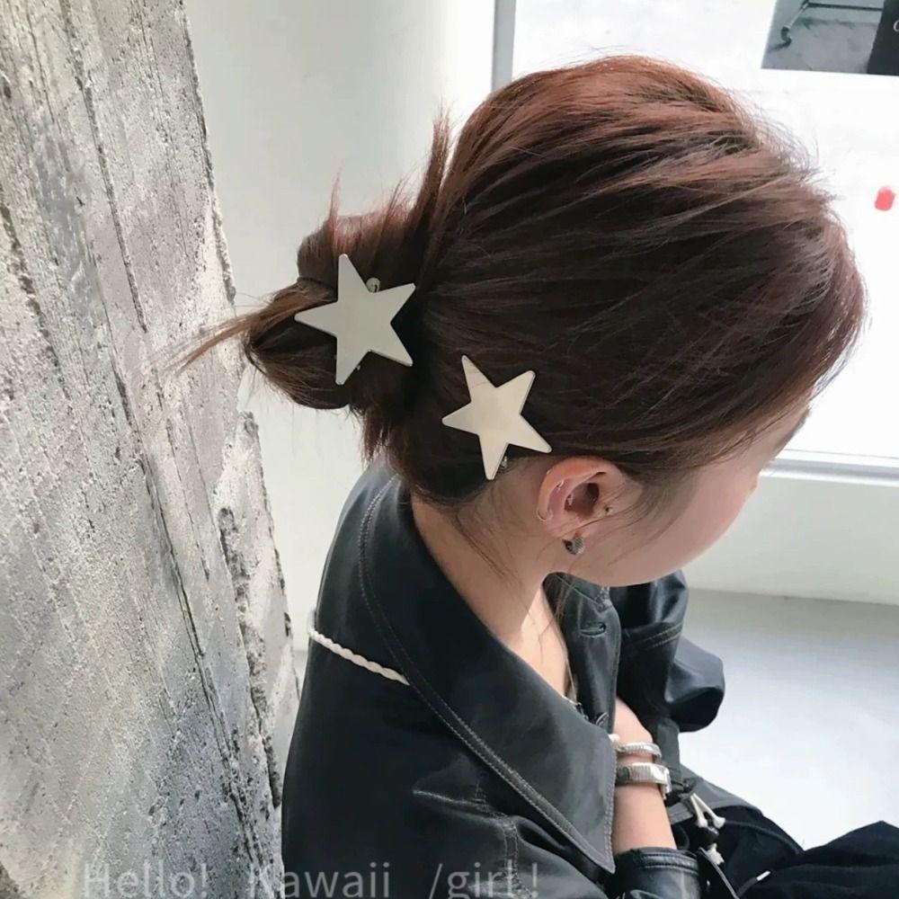 Y2K Silver Star Hair Clip Creative Cute Hair Barrettes Children Side Clip  Hair Accessories