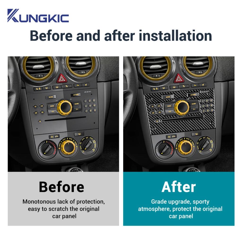 For Opel Corsa 2007-2014 Carbon Fiber Center CD Control Panel LHD Frame Anti Scratch Dashboard Interior Decor Mod Accessories