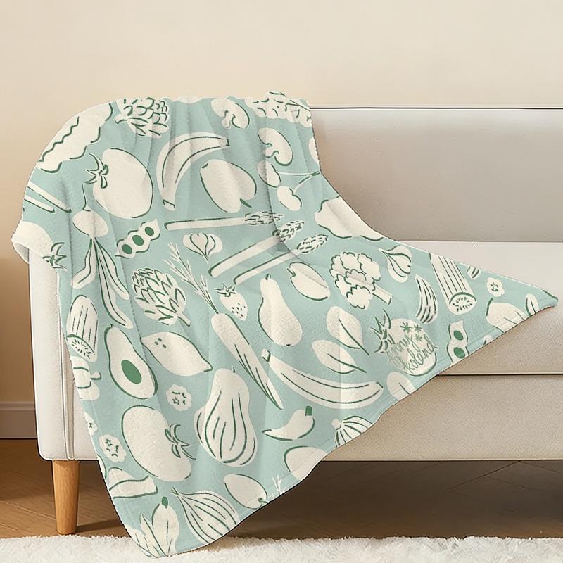 Thick Warm Flannel Blanket Vegetable Themed, Soft & Skin-Friendly, Cozy for Home, Couch, Guest Room, Ideal for Christmas & Halloween