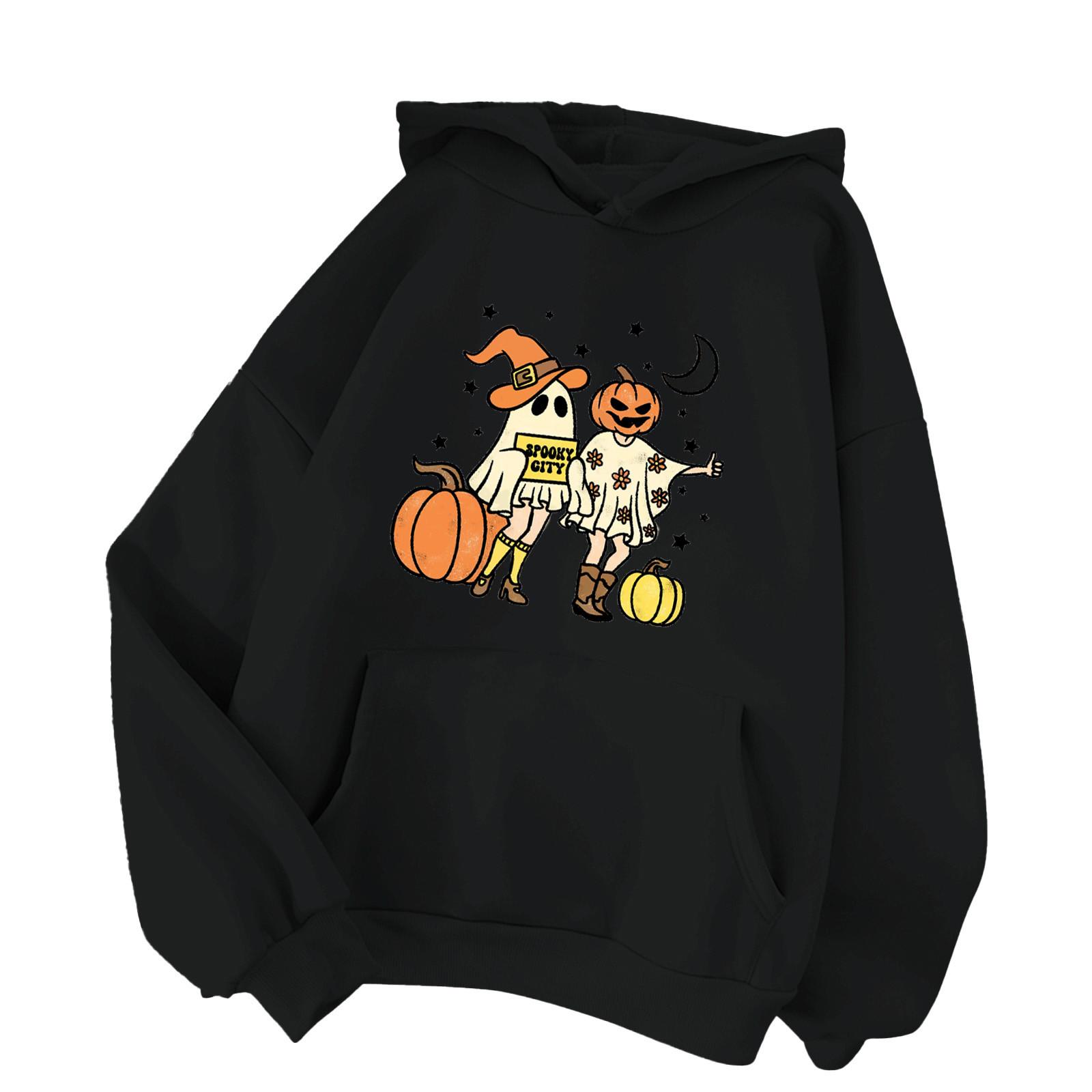 Женская мода, спортивный пуловер на Хэллоуин, толстовка с капюшоном, свободная утолщенная теплая повседневная толстовка с подкладкой M чёрный