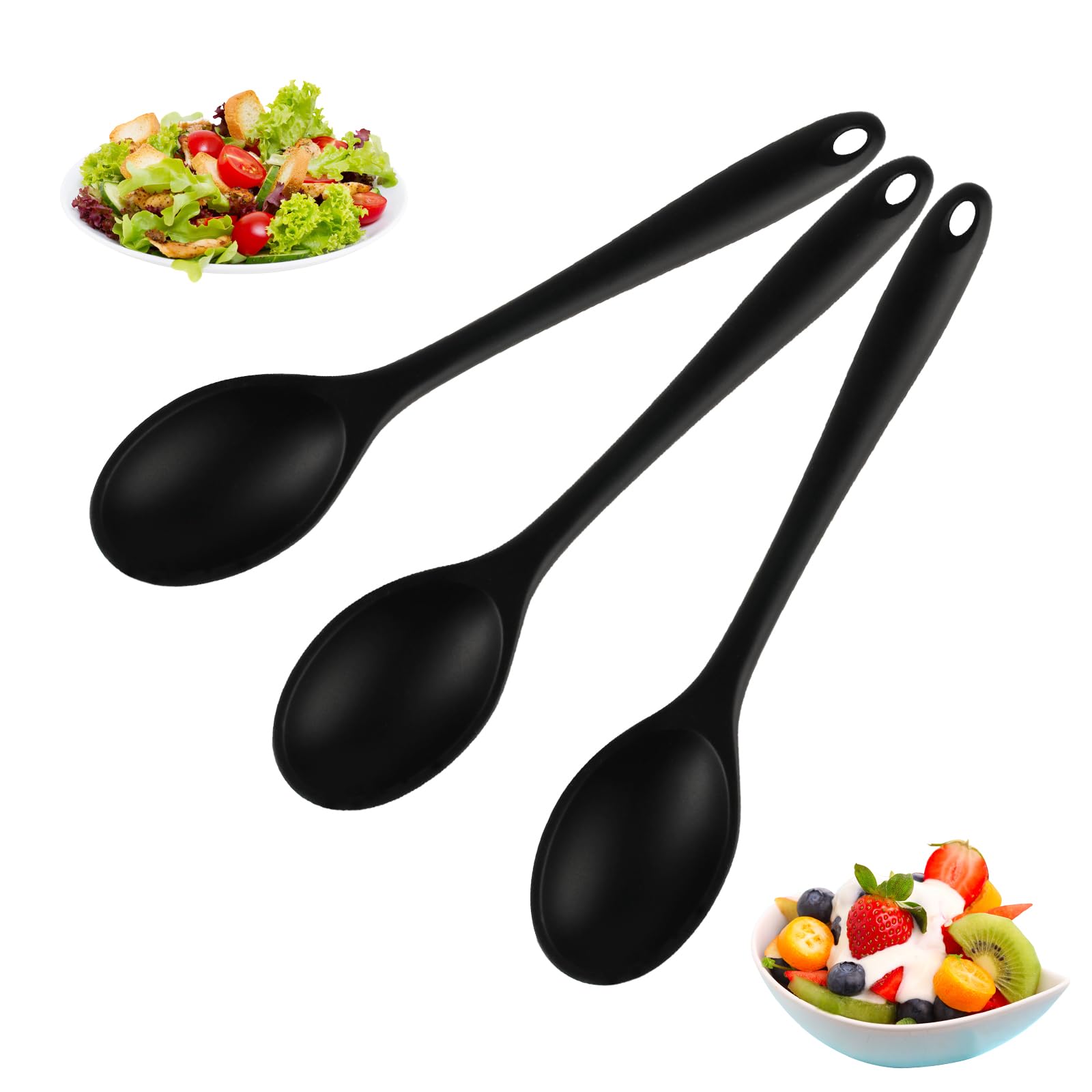 

3-Piece Black Silicone Spoon Set - 27cm Heat-Resistant Non-Stick Cooking & Baking Tools чёрный