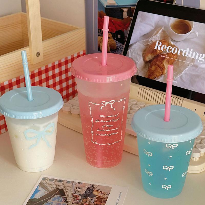 Bowtie Plastic Straw Cup Bow Large Capacity Portable Home Travel Milk Tea Cup Bowknot Cold Drink Coffee Cup Water Cup