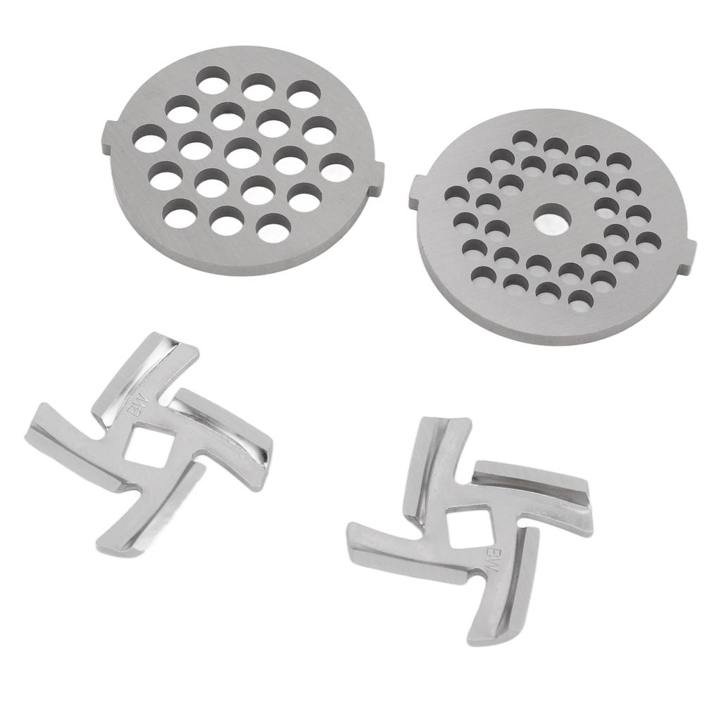Stainless Steel Meat Grinder Plate Discs Grinding Blades for Food Grinder Attachment 2 Sharp Blades 2 Cutting Plates