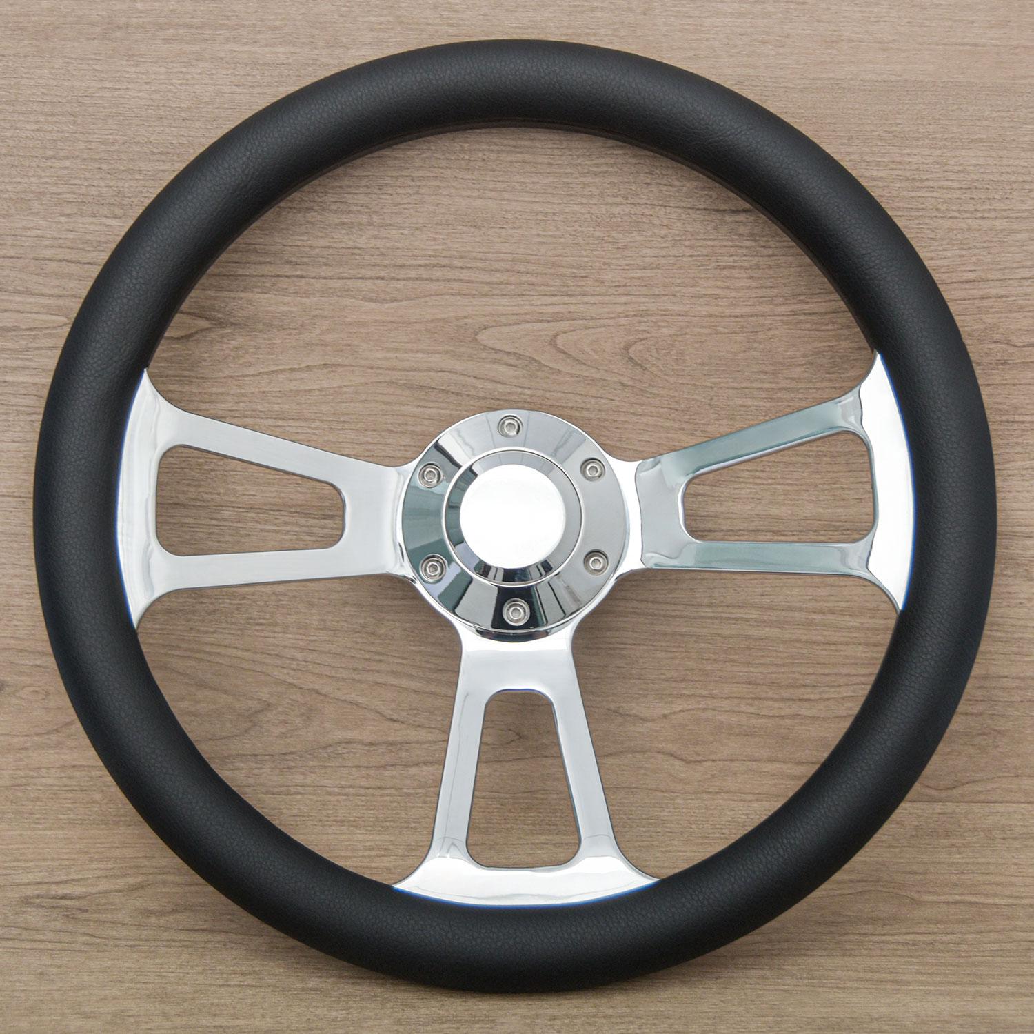 14inch Universal Semi Truck Steering Wheel Black Leather Classic Steering Wheel for Chevrolet A