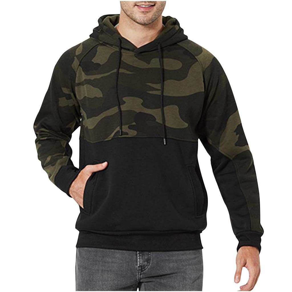 Men's Fashion Camouflage Sweatshirt Men's Drawstring Ribbed Closure Raglan-sleeves Hoodie