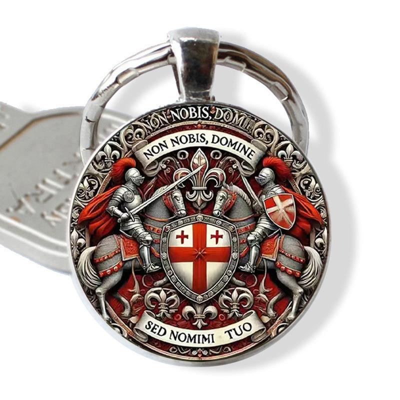 1Pcs Red Cross Pendant Templar Keychain Army Crusade Solomon Freemason Symbol Glass Gem Metal Key Ring Holder Jewelry Gifts