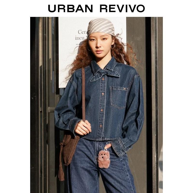Women's Urban Lyocell Denim Shirt with Bow Tie