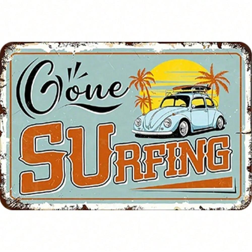 Vintage Surfing Metal Wall Art Beach Surfboard Coastal Home Decor Rustic Iron Painting