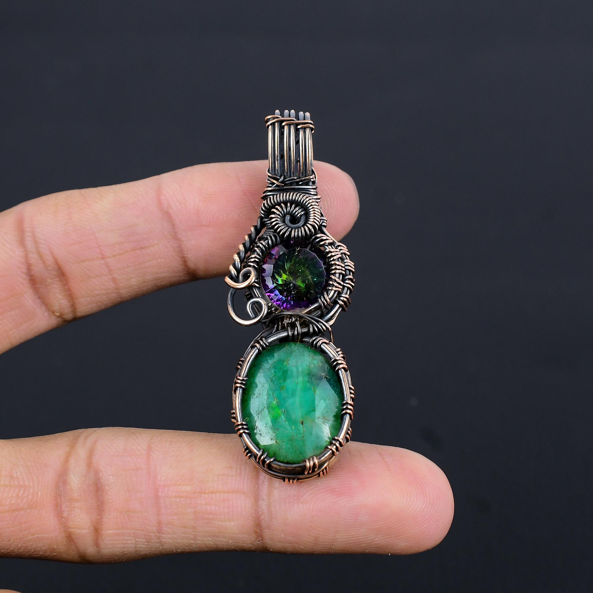 

Изумрудная подвеска, Подвеска из медной проволоки 999 пробы, Ювелирные изделия с драгоценными камнями, Подвеска ручной работы, Потрясающие украшения, Подарок для нее 2.55 Inches