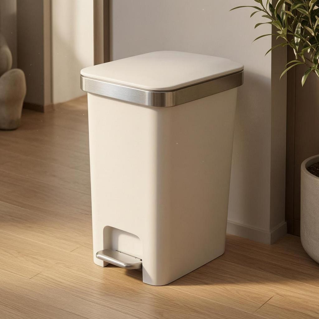 Foot Pedal Trash Can Hands Step Fitted Lid Refuse Container