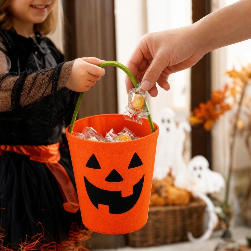 Halloween Candy with Handle, Storage Basket for -or-Treating, Party Favors and Home Organization