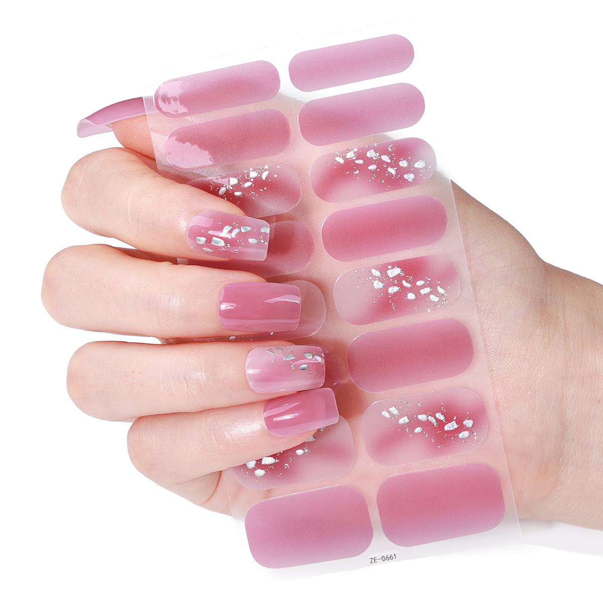 16 Bandes pour Vernis à Ongles Scintillantes à Couverture Complète Étoile Lune Autocollants pour Ongles Wraps Autocollants pour Manucure DIY Décoration pink