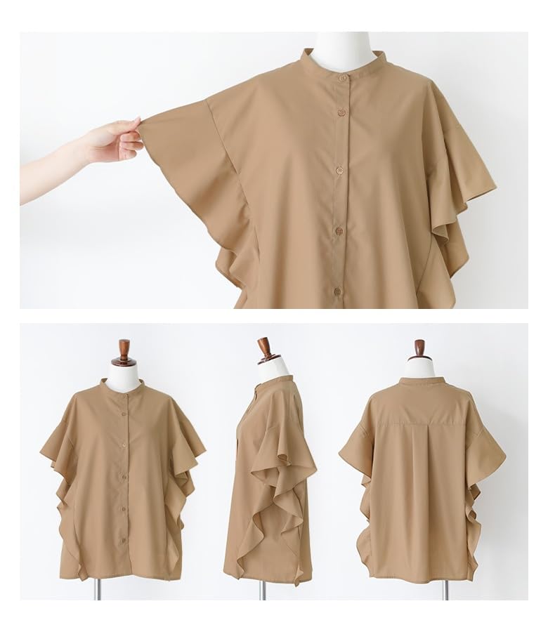 Oshare Walker Side Flare Short Loose 12tn0wx n'OrLABEL Blouse, Women's Top, Ruffled, Sleeve, Elegant, Slimming, Fit, Simple, Stylish, Spring/Summer,