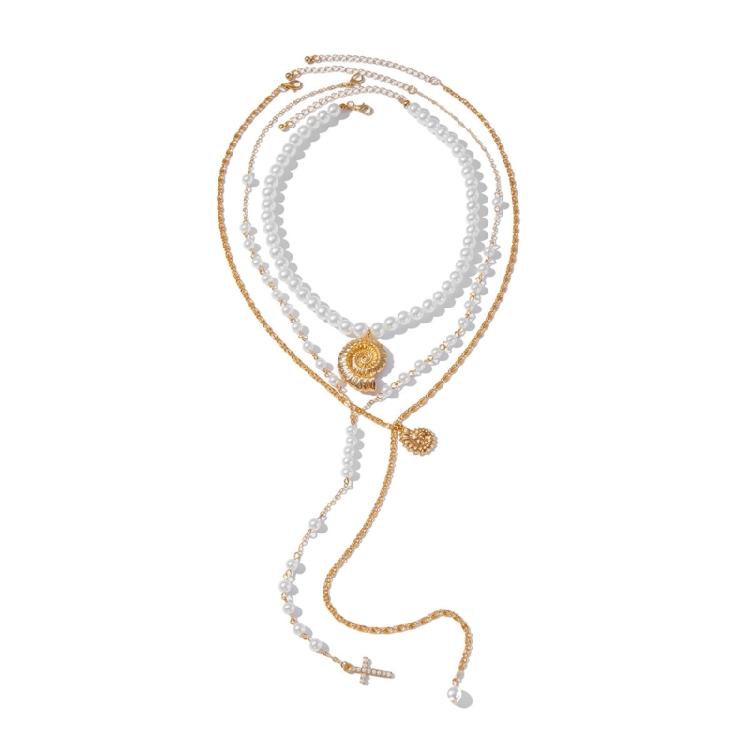 

Modern Ocean Themed Conch Crosses Necklace Crafted from Premium Materials Multi Layer Neckchain for Long Lasting Shine 1