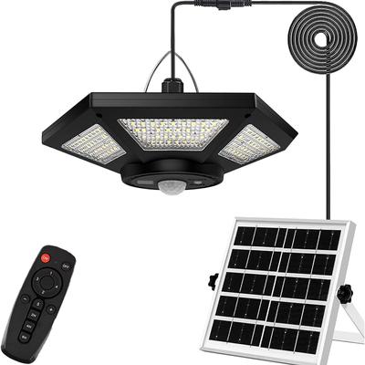 Lumină solară pentru magazie, lampă solară suspendată pentru interior, exterior, 180 LED-uri 1000 lm, lumini solare pentru interior, senzor de mișcare cu telecomandă pentru hambar, garaj, casă