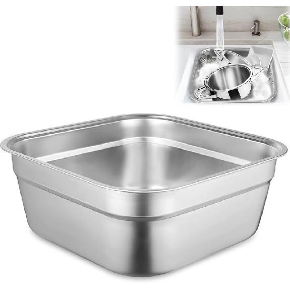 Stainless Steel Washing Basin, Versatile Sink Dish Tub, Large Square Kitchen Container, Vegetable Cleaning Bowl, Sturdy Dishpan for Home Use Kitchen Sink Dish Tub (28