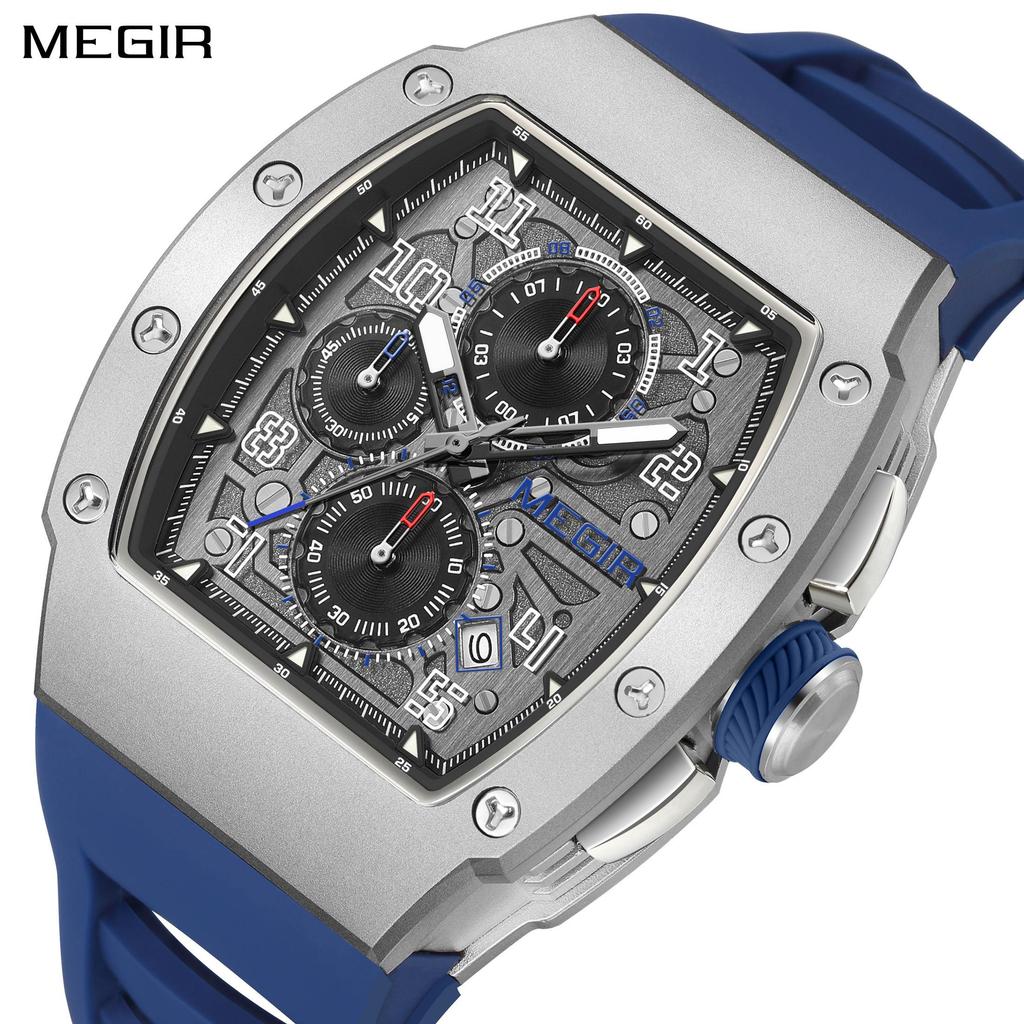 Megir Mode Sportuhren für Herren Edelstahlgehäuse Wasserdicht Leuchtend Militär Quarz Chronograph Automatisches Datum Reloj Hombre 8411
