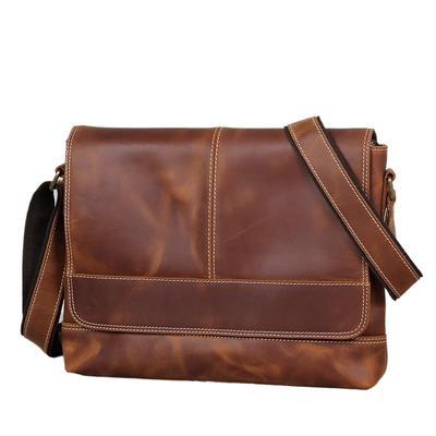 Leather Men Shoulder Bag Retro Top Layer Cowhide File Men Bag Brown Handmade Horse Leather Messenger Bag