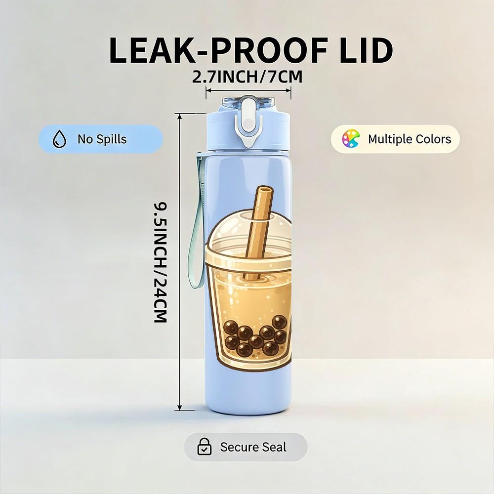 1PC Iced Coffee Drink Cup Art Print 750ml Color Plastic Sports Water Bottle Leakproof Flip Straw Lid Suitable for Sports Office Home Use