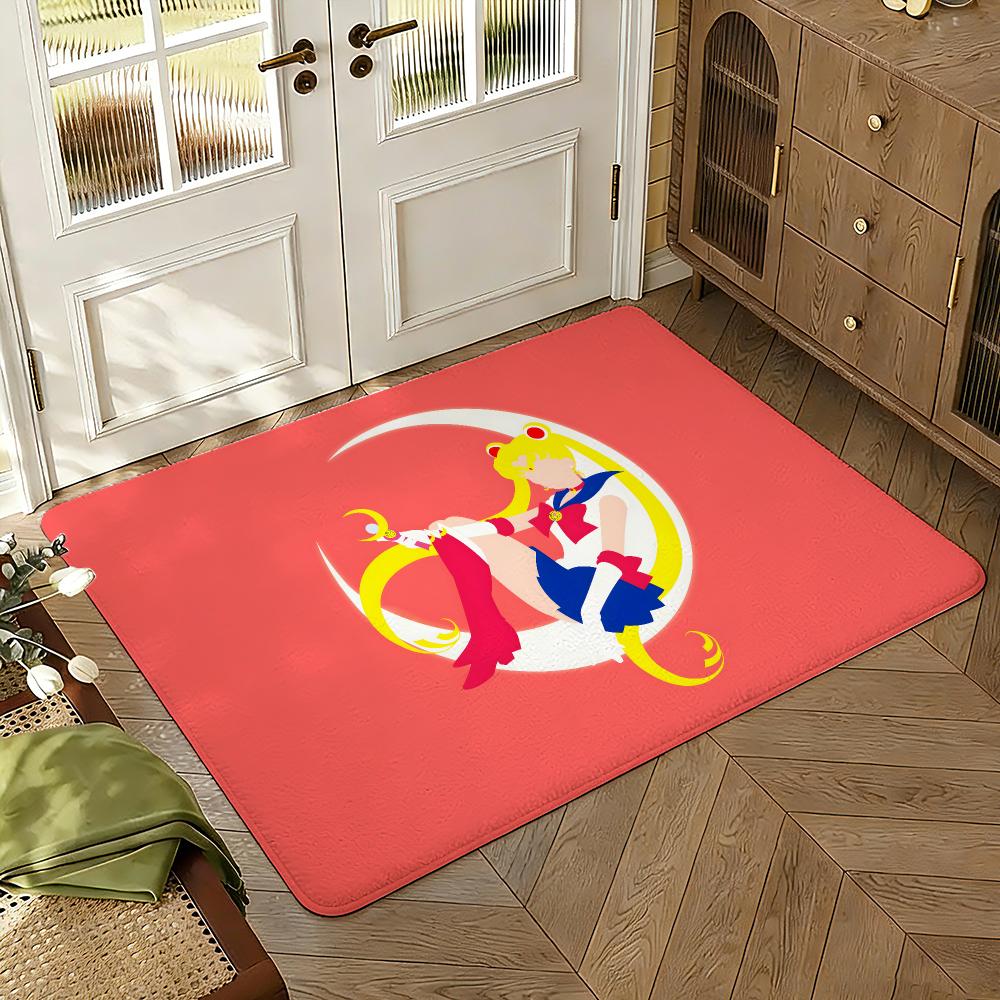 Cartoon Anime Girl Sailors Moons Floor Mat Soft Thickened Absorbent Non-Slip Bedroom Living Room Door Mat Home Flannel Rugs