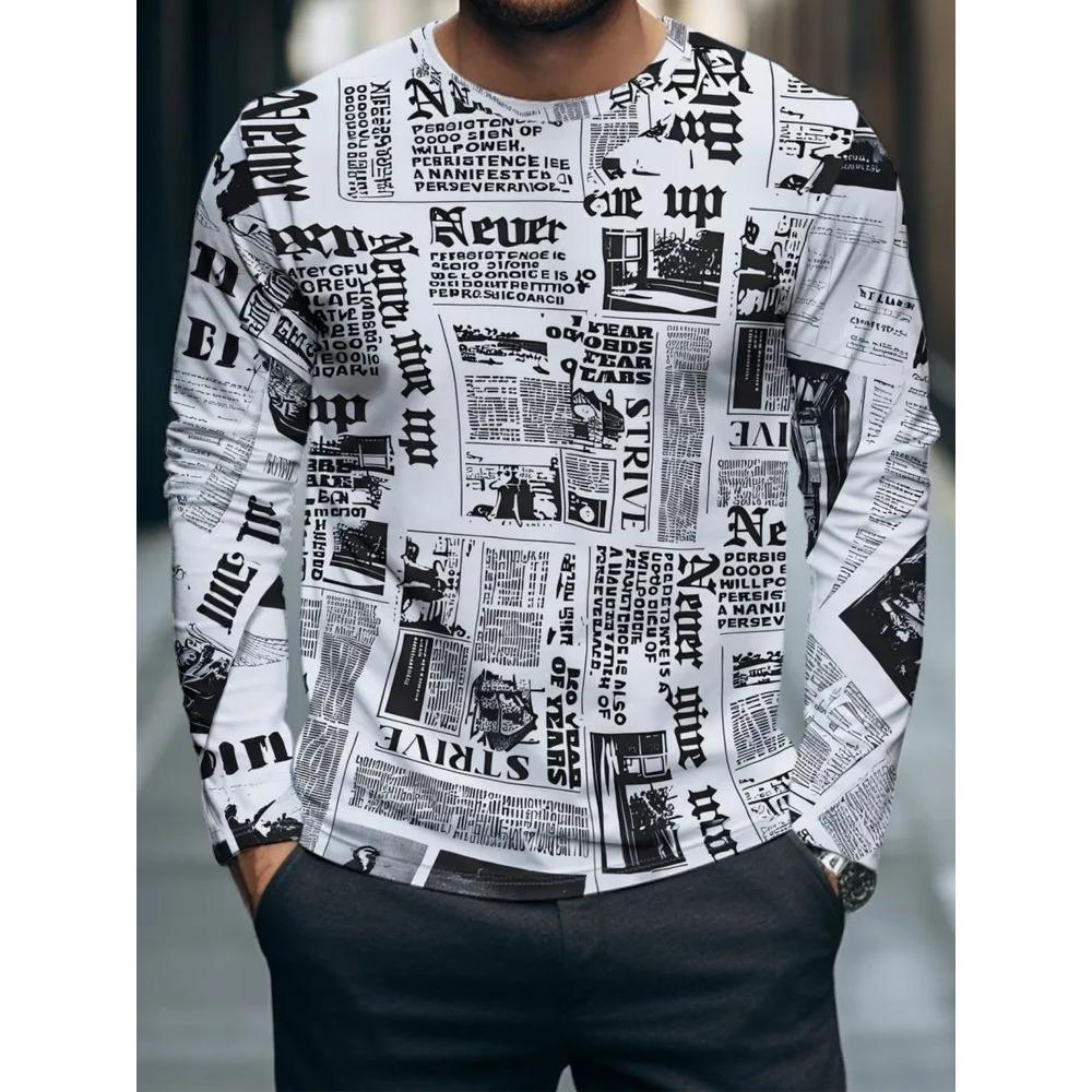 Spring Autumn Fashion Comfortable Loose Soft Casual Versatile Round Neck Long Sleeve T-shirt Creative Fun Animal Geometry 3D Printed Men's T-shirt